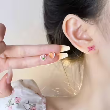 蝴蝶結小花愛心×三套件耳環組×粉紅