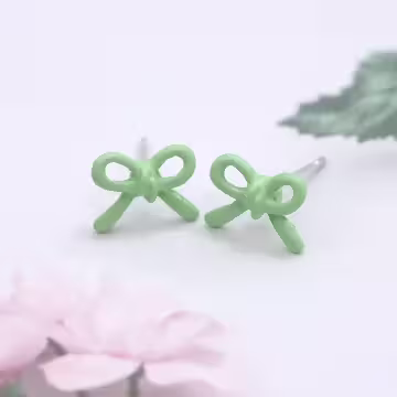 蝴蝶結小花愛心×三套件耳環組×綠色