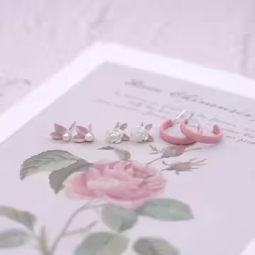 粉C小白玫瑰×三套件耳環組