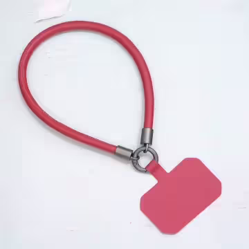 單色簡約皮革×手機腕帶掛繩×紅色