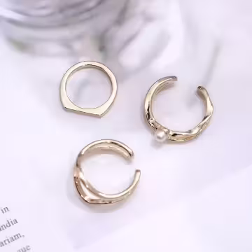 金色線條不規則珍珠×三套件戒指組