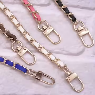 小香風鍊條皮革×手機斜背雙勾掛繩×藍色