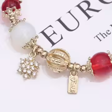 聖誕雪花紅金琉璃&times;固定式串珠手鍊