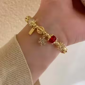 聖誕雪花紅金琉璃&times;固定式串珠手鍊