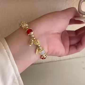 聖誕雪花紅金琉璃&times;固定式串珠手鍊