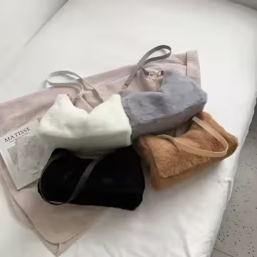 毛絨小單肩×肩背袋×灰色