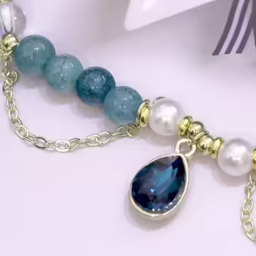 蔚藍水滴琉璃×雙層串珠手鍊