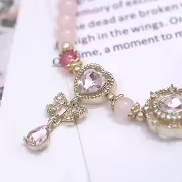 甜心華麗粉紅蝴蝶結×雙層串珠手鍊