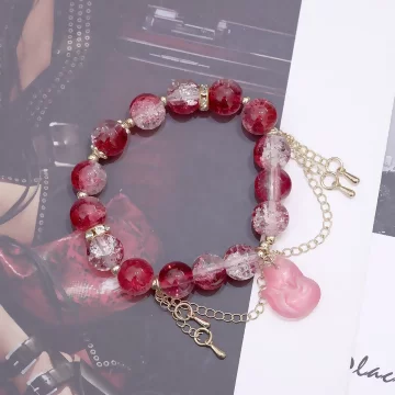 妖媚紅狐琉璃×固定式串珠手鍊.avif