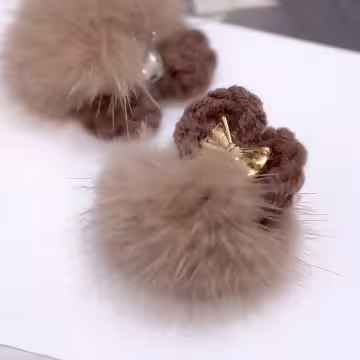 暖咖毛線蝴蝶結毛球×吊墜耳環