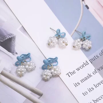 藍色蝴蝶結珍珠球×吊墜耳環.avif