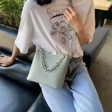 時尚鍊條桶包×斜背包×綠色
