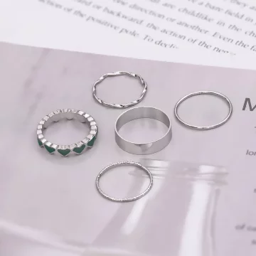 綠心雅優龐克×五套件戒指組×銀色 .avif