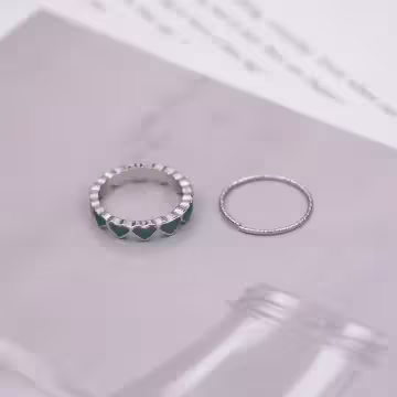 綠心雅優龐克×五套件戒指組×銀色 