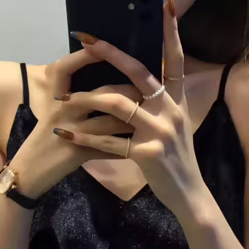 簡約白珍珠圓環×四套件戒指組×金色