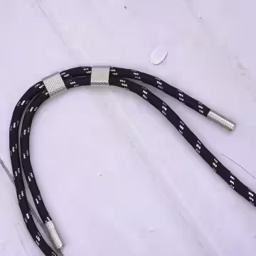 可調節雙環×銀色×銀蔥黑色布滌綸繩×手機斜背雙勾掛繩×銀黑色