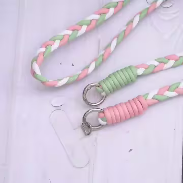 撞色麻花辮×手機斜背雙勾掛繩×粉綠