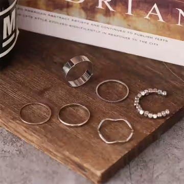 小碎銀簡約波浪×六套件戒指組×銀色