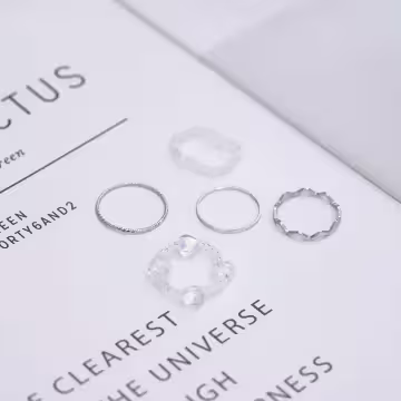 愛心小串珠×五套件戒指組×透白