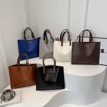 簡約皮革小手提×手提袋×灰色