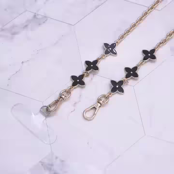 黑白精品老花×手機斜背雙勾掛繩×黑色