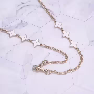 白色精品老花×手機斜背雙勾掛繩×白色