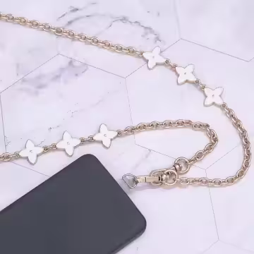 白色精品老花×手機斜背雙勾掛繩×白色