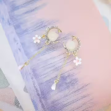 彎月琉璃櫻花貓×吊墜耳環