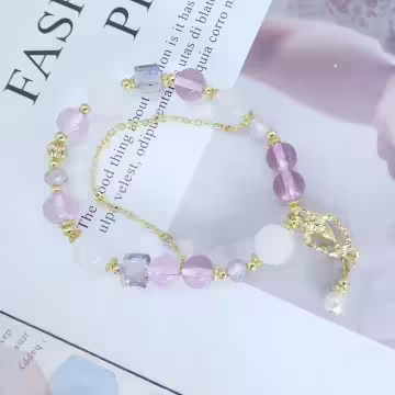 晶透粉琉璃紫寶石×固定式串珠手鍊