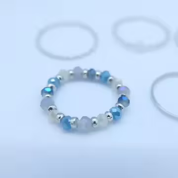 碎銀灰晶串珠×五套件戒指組×灰藍