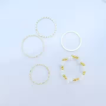 白金米珠×五套件戒指組×金色