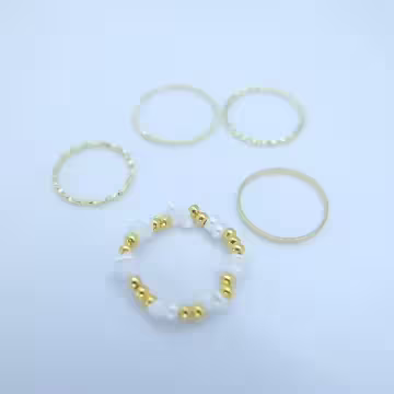 白金米珠×五套件戒指組×金色