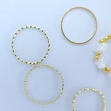 白金米珠×五套件戒指組×金色