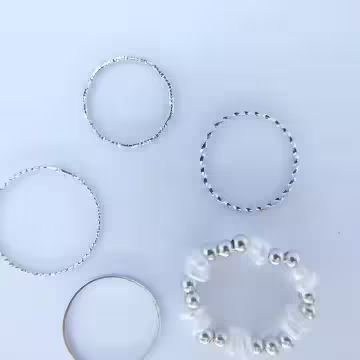 白銀米珠×五套件戒指組×銀色