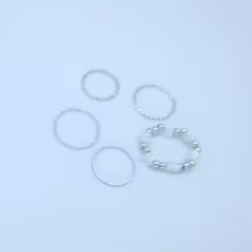 白銀米珠×五套件戒指組×銀色