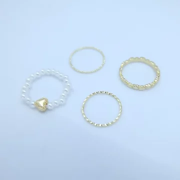 素雅愛心珍珠×四套件戒指組×金色.avif