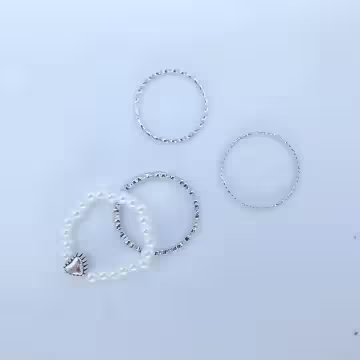 素雅愛心珍珠×四套件戒指組×銀色