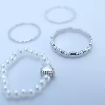 素雅愛心珍珠×四套件戒指組×銀色