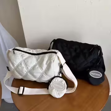 菱格紋枕頭包(附零錢包)×斜背包×黑色