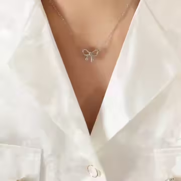 316鋼飾×蝴蝶結×鎖骨項鍊×銀色