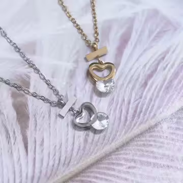 316鋼飾×心型鑽×鎖骨項鍊×金色