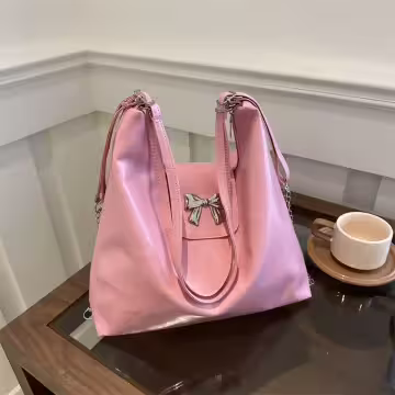 蝴蝶結皮革變形包×斜背包×粉色