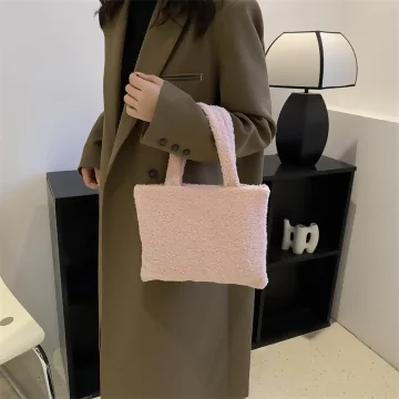 莫蘭迪絨毛小手提×手提袋×粉色.avif