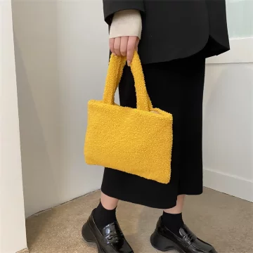莫蘭迪絨毛小手提×手提袋×黃色.avif