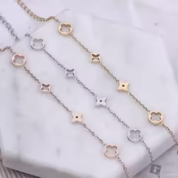 316鋼飾×方塊梅花×手鍊×銀色