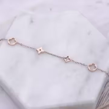 316鋼飾×方塊梅花×手鍊×玫瑰金