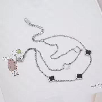 316鋼飾×雙層幸運四葉草×手鍊×銀色