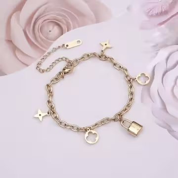 316鋼飾×心鎖印花 ×手鍊×金色