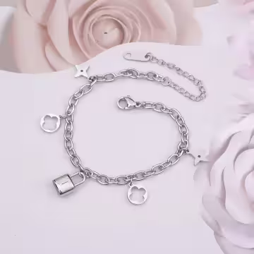 316鋼飾×心鎖印花 ×手鍊×銀色