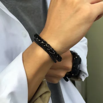 316鋼飾×龍骨雙鍊 ×中性手鍊×黑色.avif